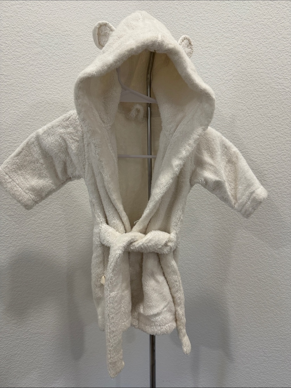 Plush Cream Hooded Kids Robe with Ear Details
